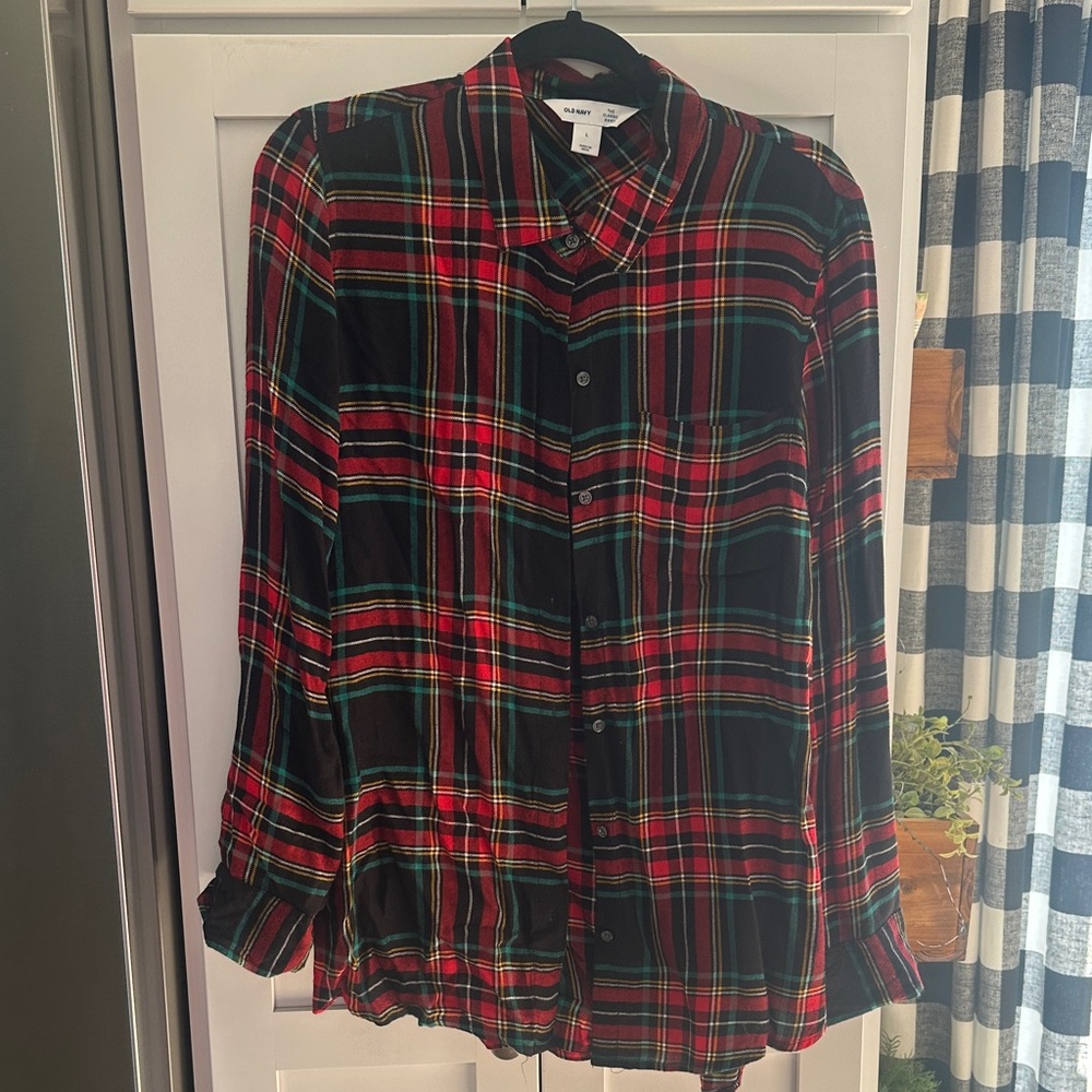 Old Navy Red and Green Plaid Button Down Shirt